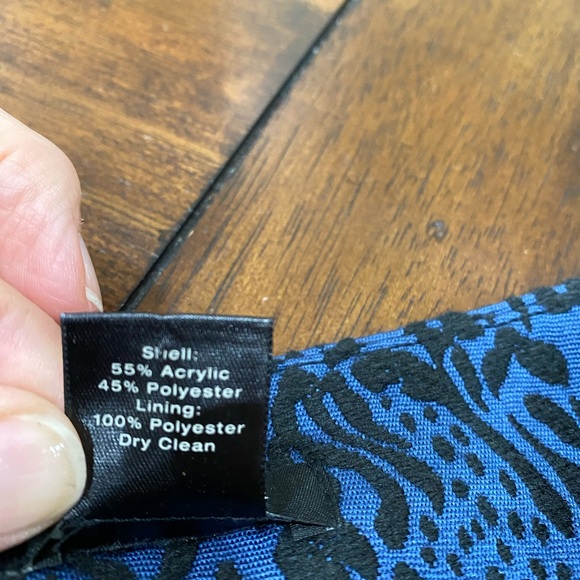 Ann Taylor factory Black & Royal blue brocade Fully lined Pencil skirt Size 14 - Picture 5 of 6